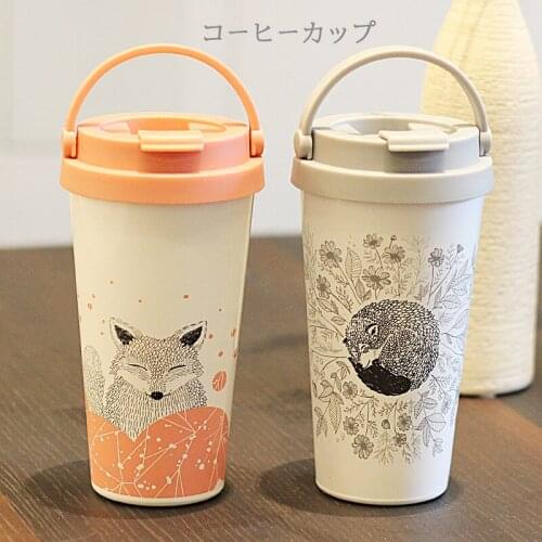 Japanese illustration hand-painted wind coffee insulation cup male and female large capacity will hand in hand with hand milk
