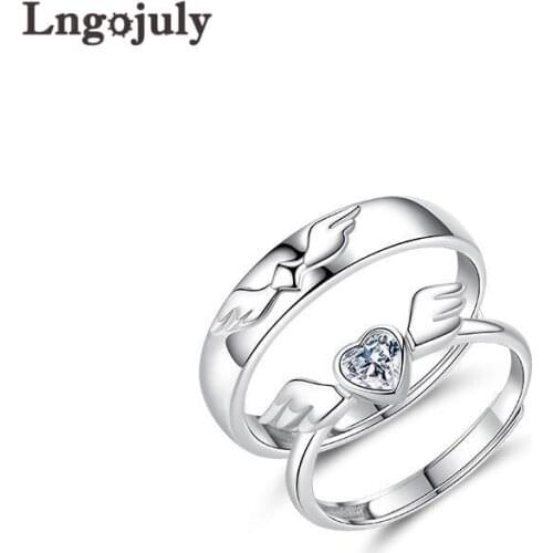 Trendy Women Man Ring Real 925 Sterling Silver Ring Wedding Bridal Rings Drill Wings Heart Zircon Couple Ring Anniversary Gift