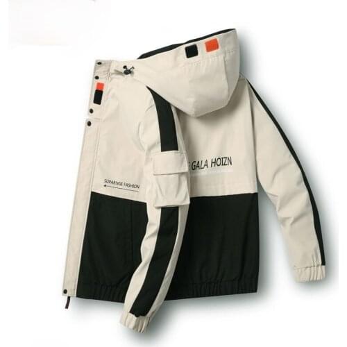 Jacket mens spring new fashion color matching Korean hooded casual autumn work mens jacket