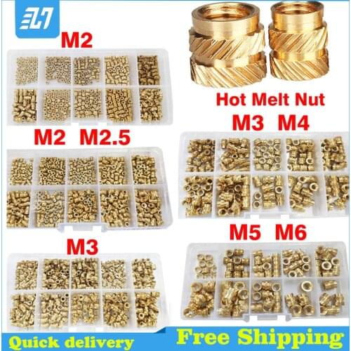 Brass Hot Melt Heating Molding Copper Thread Inserts Nut SL-type Double Twill Knurled Injection Nut Assortment KitM2M2.5M3M4M5M6