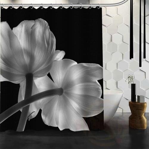 Best Nice Custom Black and White Flowers Shower Curtain Bath Curtain Waterproof Fabric For Bathroom MORE SIZE WJY#27