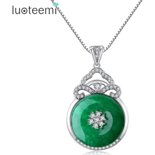 LUOTEEMI Luxury Green Stone CZ Pendant Necklaces for Women Wedding Engagement Fashion Jewelry Party Collier Femme Christmas Gift