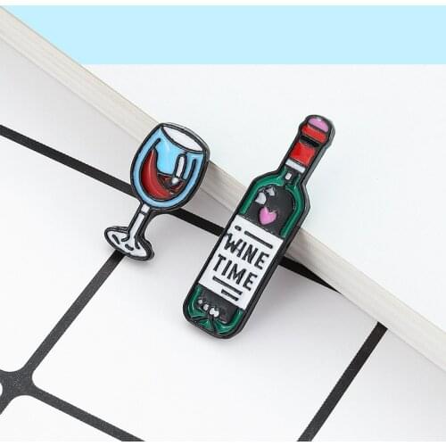 Metal Enamel Pin Wine Wine Glasses Couple Pins Bag Clothes Pin Button Badge Red Wine Bottle cup Brooches Jewelry Gift for Lovers