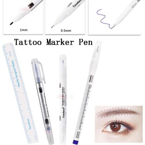 Microblading Tattoo Eyebrow Marker Pen Set Double/Single Head Skin Positioning Pen With Measure Ruler Professional Tattoo Supply