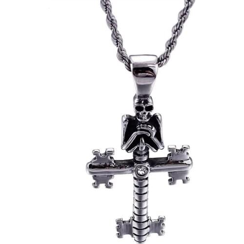 Stainless Steel Skull Cross Key Pendant European Cross Skull Head Mens Titanium Steel