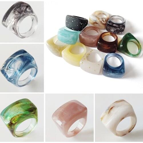 New Transparent Resin Ring Irregular Square Gold Foil Marble Pattern Colorful Acrylic Ring For Women Jewelry Gift Glass Rings