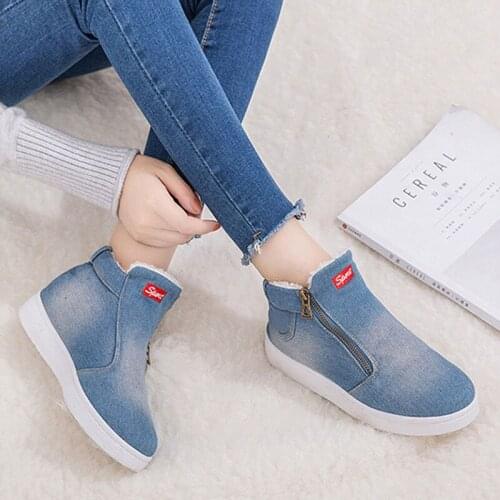 Solid canvas warm plush zipper ankle boots round toe shoes woman zapatos de mujer 2021 fashion winter snow boots women shoes