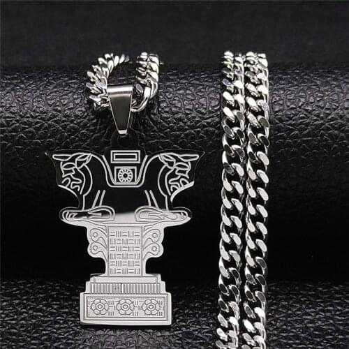 IRAN Lion Cross Stainless Steel Chocker Necklace Silver Color Big Persian Empire Chain Necklace Jewelry collares N2264S01
