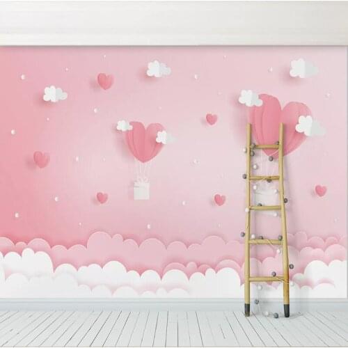 Custom 3D Photo Wallpaper Pink Clouds Princess Children Room Girls Bedroom Background Decoration Mural Wallpaper For Kids Room