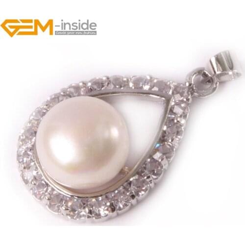 Gem-inside 10-11mm freshwater pearl gold plated frame with rhin pendant adjustable size For Women Trinket Gift DIY Jewelry