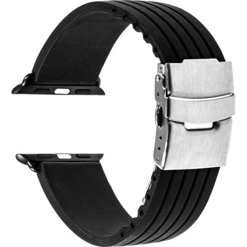 Safety Buckle Silicone Strap for Apple Watch Band 44mm 40mm 42mm Strap Rubber Iwatch Bands for iWatch Bracelet Series 6/5/4/3/2