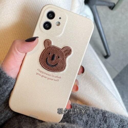 Cartoon Embroidery Bear Pattern Mobile Phone Case for IPhone 11 12pro 12mini Soft Case Shell for IPhone 7 8 XR Mobile Phone Case