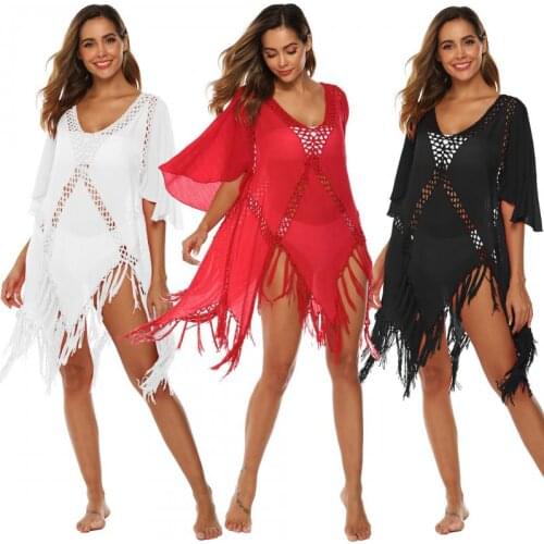 Stitching Tassel Hollow Loose Sexy Cover Up Bikini Women 2021 Swimsuit Cover-up Swimwear Irregular Elegant Sunscreen Beach Dress