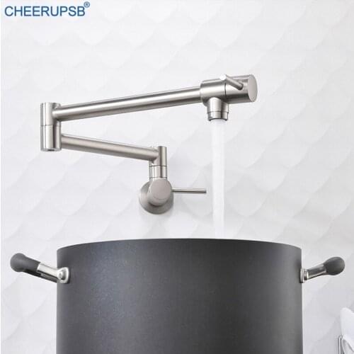 Folding Kitchen Faucet Wall Mount Dual Handle Sink Tap Single Cold Luxury Brass Faucets Brush Gold Modern Chrome Kitchen Taps