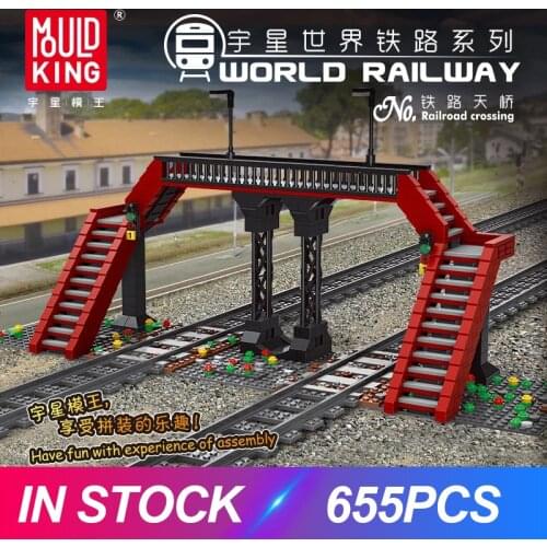MOULD KING 12008 Building Blocks World Railway The MOC Railroad Crossing Sets Model Bricks Kids Educational Toys Christmas Gifts