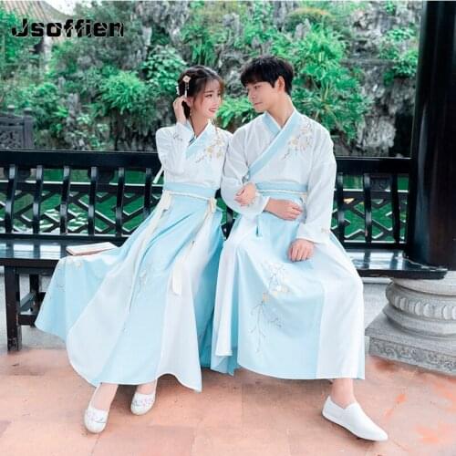 Chinese Dress Man Couple Hanfu woman Retro Traditional Embroidery Costume Men Tang Dynasty stage folk dance clothing