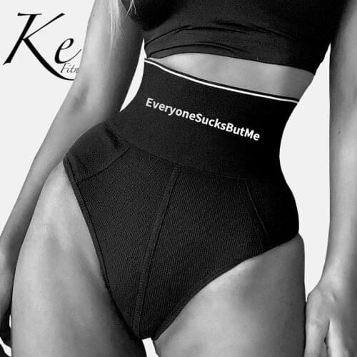 Ke briefs womens black high waist fashion autumn style personalized English digital printing womens shorts