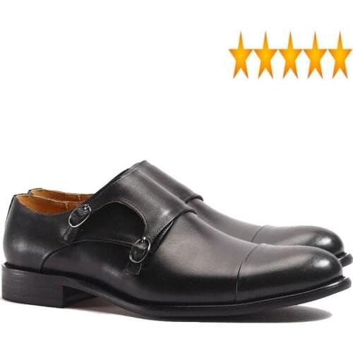 Leather Italian Genuine Fashion Mens Monk Strap Office Work Formal Footwear Social Man Slip On Loafers Wedding Dress Shoes