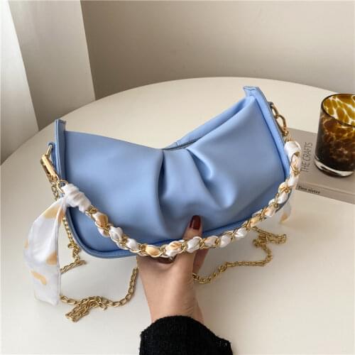 Womens Chain Small Shoulder Bag Summer Fashion Ladies Scarf Crossbody Bags Female Folded PU Leather Purse Handbags Bolso Mujer