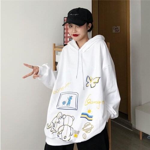 Spring and Autumn Thin hooded sweater women loose Korean fashion jacket cartoon pattern western style blouse For Girl Clothing