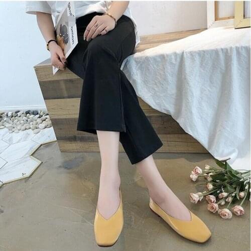 2020 Casual Flat Heel Shoes Square Toe Leather Ballet Flats Slip On Summer Autumn Women Sneakers Retro Female Shoes