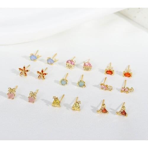 Luckydays Hot Cute Marine Organism Seahorse Dolphin Starfish Octopus Stud Earring For Women Girls Lovely Ocean Animal CZ Studs