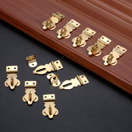 10Pcs Brass Solid Padlock Hasp Mini Buckles w/screws Wood Jewelry Box Locked Wine Gift Case Handbag 27*19mm Decor Golden Locks