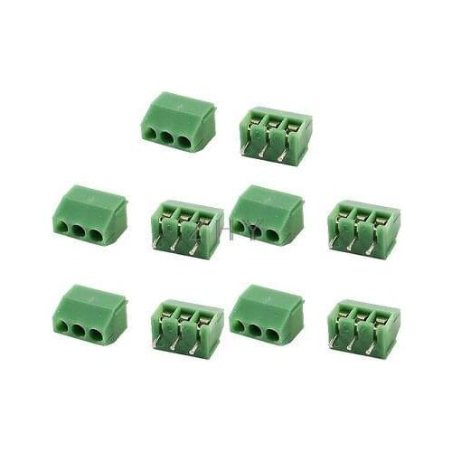 10 Pcs Straight 3 Pins 3.5mm Spacing PCB Board Screw Terminal Blocks Green