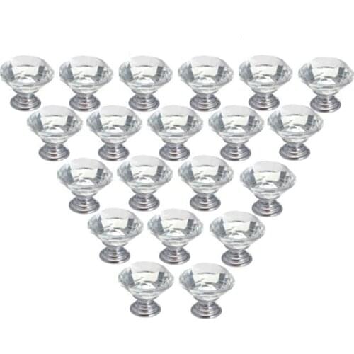 20PCS Beauty Crystal Glass Door Drawer Cabinet Wardrobe Pull Handle Knobs Crystal Handle 30mm