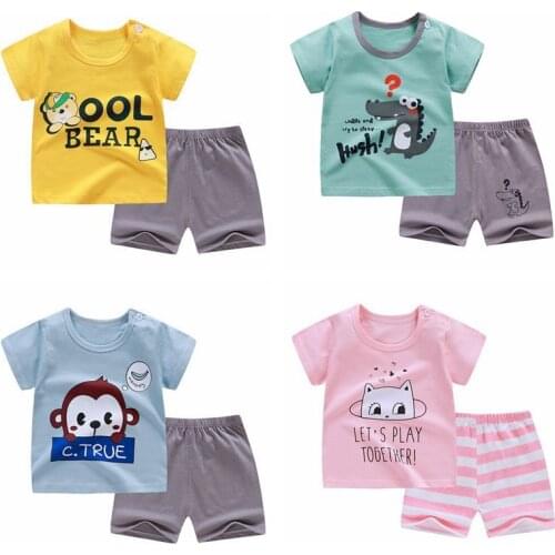 2021 Summer Baby Boys And Girls Cotton Short Sleeve Clothing Sets Childrens Clothes Cartoon Casual T-shirt Sports Shorts 2pcs