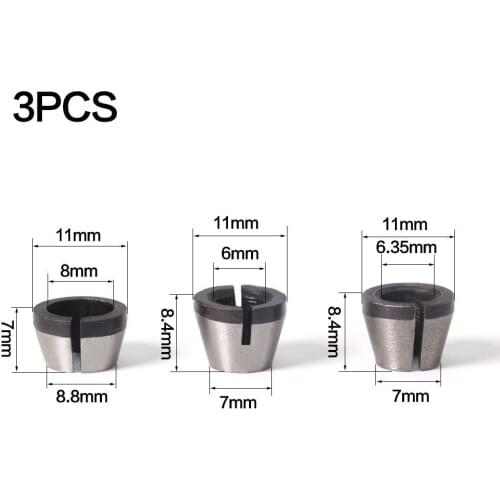 3pcs/lot High Precision Adapter collet shank router tool Adapters holder 6mm/6.35mm/8mm