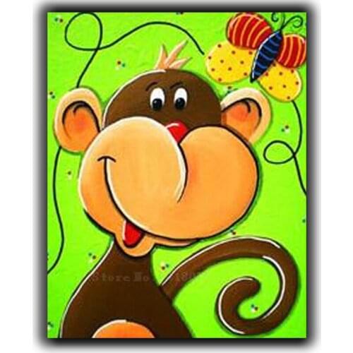 5D Diy Diamond Painting Cross Stitch Monkey & Butterfly Needlework Diamond Embroidery Full Round Mosaic Decoration Resin Sticker