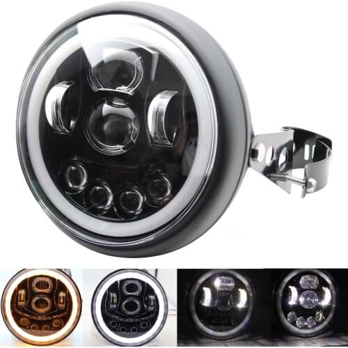 7 Inch 65W DOT E9 Motorcycle Headlamp with Angle Eye Led Headlight 7inch Housing Bucket