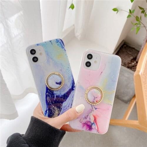 Bling Glue Case With Ring Finger For iPhone 12 11 12Pro Max Starry Sky TPU Back Cover For iPhone 11 X XR XS Max 7 8 Plus SE2020