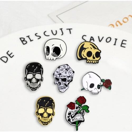 Skull series punk Badges Brooches skeleton rose combination Denim Enamel lapel pins Gifts for medicine friends Jewelry wholesale
