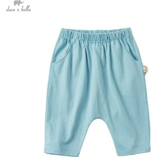 DBW18347 dave bella summer baby unisex fashion cartoon pockets pants children calf length kids pants infant toddler trousers