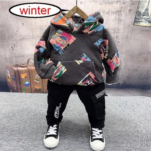 Toddler Tracksuit Baby Clothing Sets Children Boys Fashion Brand Clothes Kids Thicken hoodies + thicken pants boys Outfit 2-6Yr