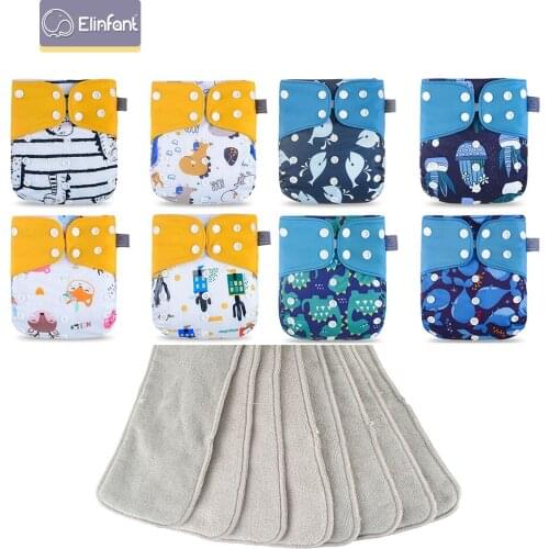 Elinfant New Matching 2set/8pcs Waterproof Adjustable Baby Pocket Cloth Diapers With 8 pcs Mesh Inserts For 3-15kg Baby