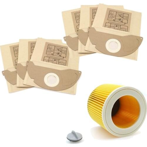 6Pcs paper bags+1Pcs dust Hepa filters for Karcher Vacuum Cleaners parts Cartridge HEPA Filter WD2250 WD3.200 MV2 MV3 WD3