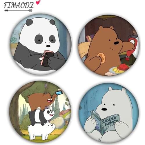 FIMAODZ Three Little Bear Cartoon Brooch Animal Cute Panda Ice Bear Denim Lapel Pins Fashion Kawaii Brooches for Children Gift