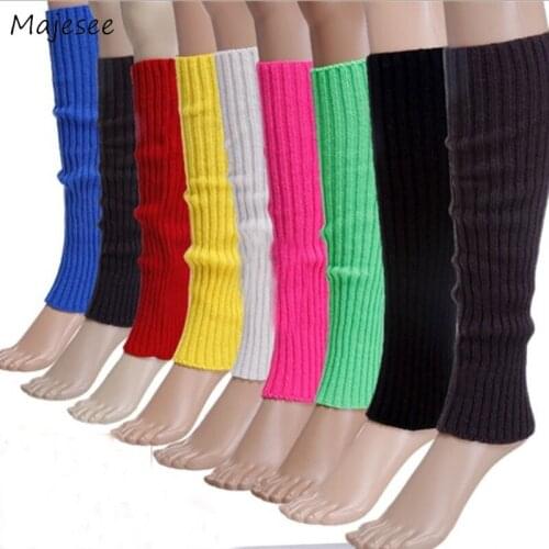 Leg Warmers Women Candy Color All-match Chic Korean Style Kawaii Japanese Student Thick Knitted Winter Womens Casual New