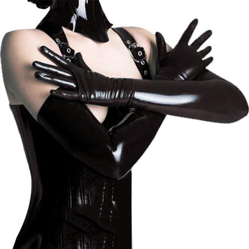 Gothic Women Wet Look Faux Leather Shiny Long Gloves Evening Party Dress Cosplay Costume Accessories Punk rock Gloves Hip pop Ja