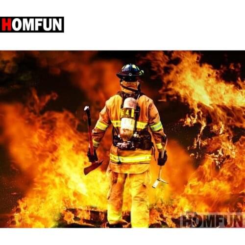 HOMFUN Full Square/Round Drill 5D DIY Diamond Painting "Firefighter scene" 3D Diamond Embroidery Cross Stitch Home Decor A21375