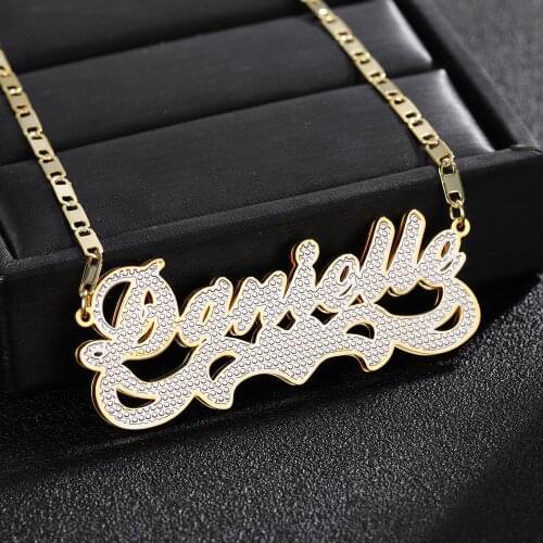 Customized Name Necklace Double 18K Gold plated Nameplate 3D Necklace Personalized Choker Women Double layer Name Necklace Gifts