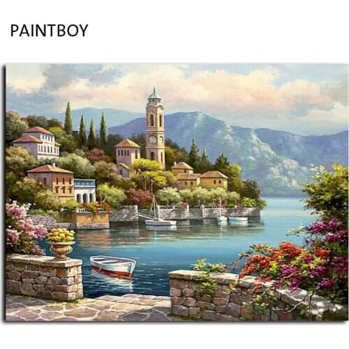 Seascape Framed Pictures Painting By Numbers Wall Art Europe Style DIY Canvas Oil Painting Home Decor For Living Room G440