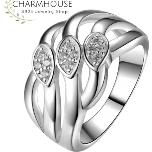 Charmhouse 925 Sterling-Silver Rings For Women Zirconia Wedding Band Finger Ring Bague Femme Anillo Engagement Jewelry Gifts