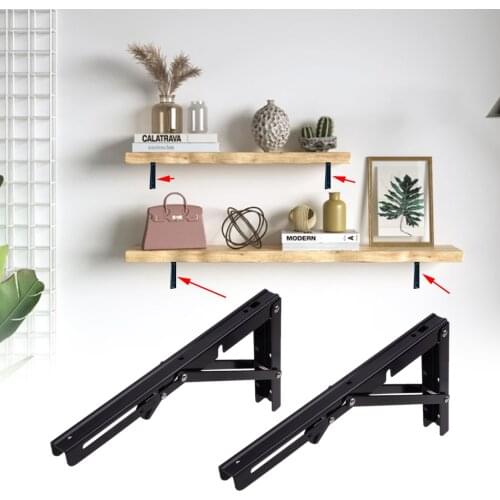 LETAOSK 2pcs Black 12" Stainless Steel Triangle Folding Shelf Support Bench Table Bracket Wall Mounted Heavy Duty Fold Down