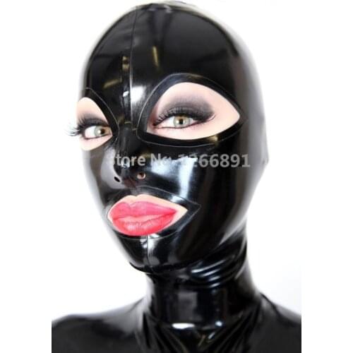 Handmade Black Latex Hoods Mask with Open Big Eyes Cosplay Latex Mask