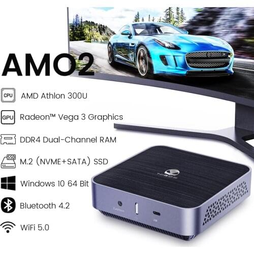 UNIWA AMO2 Mini PC 128GB/256GB AMD Athlon 300U 8GB RAM Windows 10 Dual 5G WIFI Desktop PC 4 USB3.0 1 HDMI Port RJ45