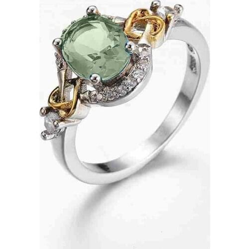 Fashion Two-color Green Zircon Ring Personality Simple Feminine Romantic Gift